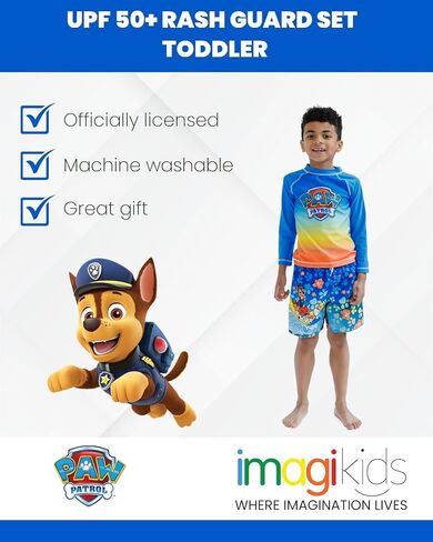 مجموعة ملابس Paw Patrol UPF 50+ للحماية من الطفح الجلدي وسروال السباحة، مقاسات الأطفال الصغار (2T - 4T) in Saudi Arabia