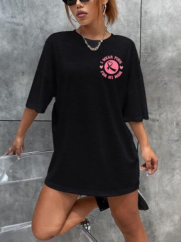 FASHGL I Wear Pink for My Mom T-Shirt Women Breast Cancer Awareness Shirts Pink Ribbon Letter Tee Cancer Fighter Tops in Kuwait