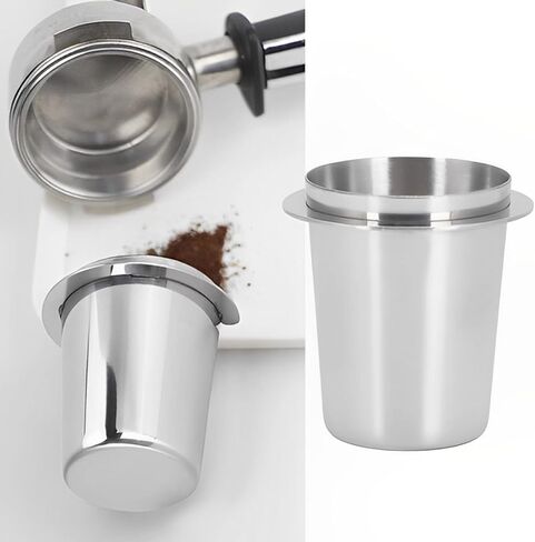 Coffee Dosing Cup 58mm, Stainless Steel Espresso Coffee Dosing Cup Espresso Coffee Machine Accessories, Coffee Powder Feeder Part Coffee Grinder Powder Cup Compatible with 58mm Portafilter in Saudi Arabia
