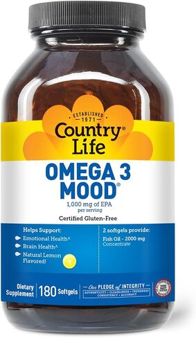 Country Life Omega 3 Mood، 2000 ملغ من زيت السمك مع EPA وDHA، 90 كبسولة هلامية، خالية من الغلوتين معتمدة in Saudi Arabia