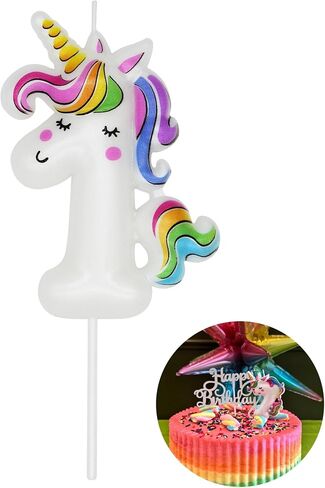 DERVENTA Birthday Candle Number White Unicorn Themed Party Decorations Beautiful Cake Topper 1 Piece (Unicorn Number 6) in Saudi Arabia