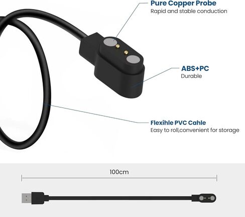 RuenTech Compatible with AOLON Curve Smart Watch Charger, 3.3FT Replacement Charing Cable Magnetic Charger for Aolon Curve 2.01" Smart Watch (Black&Black) in Kuwait