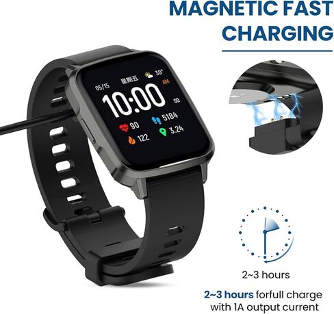 RuenTech Compatible with AOLON Curve Smart Watch Charger, 3.3FT Replacement Charing Cable Magnetic Charger for Aolon Curve 2.01" Smart Watch (Black&Black) in Kuwait