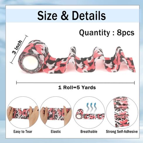 Self Adhesive Bandage Wrap, 8 Pack Bandage Wrap, 3" X 5 Yards Vet Wrap, Elastic Bandage Wrap, Vet Wrap for Horses, Dogs, Pets, Breathable Tape Bandage Cohesive Bandage Wrap for Sports, Wrist, Swelling in Saudi Arabia