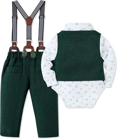Baby Boy Clothes Suit Infant Gentleman Wedding Outfit Dress Shirt+Bowtie+Vest+Corsage+Suspender+Pants 6Pcs Set 0-24M in Saudi Arabia