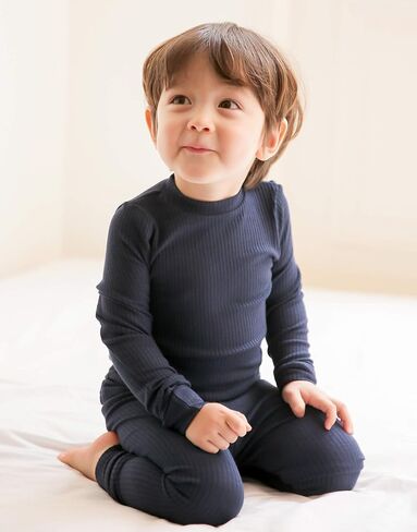 VAENAIT BABY الرضع الصغار الأولاد ملابس نوم مشروط بأكمام طويلة بيجامات Pjs 4 قطع مجموعة ضلع متماسكة أزرق + كاكي M in Kuwait