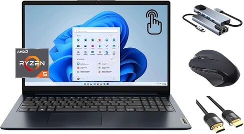 Lenovo Ideapad 1 15.6" Toucscreen Laptop, Full HD 300 nits IPS Display, Ryzen 5 7520U (Beats i5-1235U), 8GB RAM, 1TB SSD, Backlit KB, Webcam, USB-C, Card Reader, 3-in-1 Essential Bundle, Windows 11 in Saudi Arabia