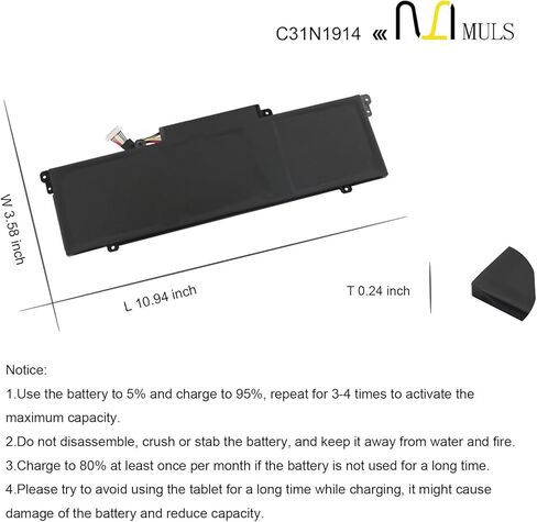 استبدال بطارية الكمبيوتر المحمول MULS C31N1914 لجهاز Asus ZenBook 13 UX425UG ZenBook 14 Ultralight UX435EAL ZenBook 14 UX435EA UX435EG UM425QA E410MA UX435EAL-1WIPS511 Series 0B200-03730100 63Wh 11.61V in Saudi Arabia