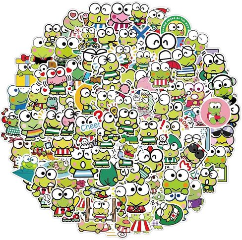 100pcs Keroppi Stickers for Water Bottles Laptop Phone Case Guitar Skateboard Notebook Scrapbook Decor,Waterproof Vinyl Cute Kawaii Frog Decals for Kids Teens Adults in Saudi Arabia