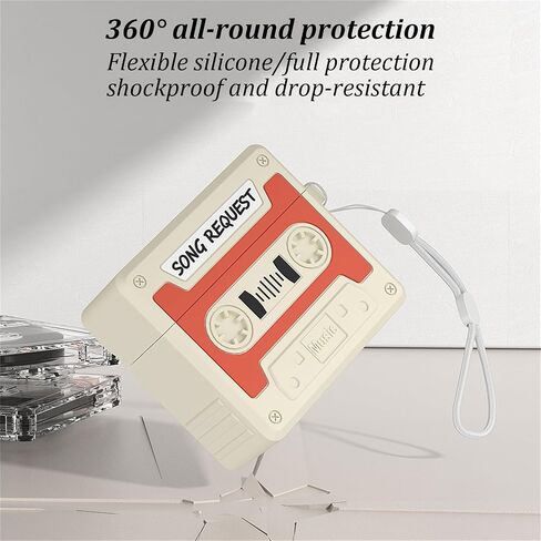 Case Compatible with AirPods 4 with Active Noise Cancellation with Keychain & Lanyard, Cartoon Funny Cassette Tape Design Soft Silicone Case for Men Women in Saudi Arabia