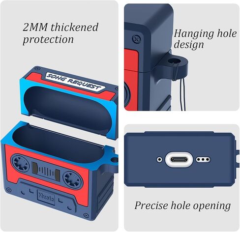 Case Compatible with AirPods 4 with Active Noise Cancellation with Keychain & Lanyard, Cartoon Funny Cassette Tape Design Soft Silicone Case for Men Women in Saudi Arabia