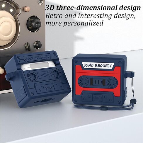 Case Compatible with AirPods 4 with Active Noise Cancellation with Keychain & Lanyard, Cartoon Funny Cassette Tape Design Soft Silicone Case for Men Women in Saudi Arabia