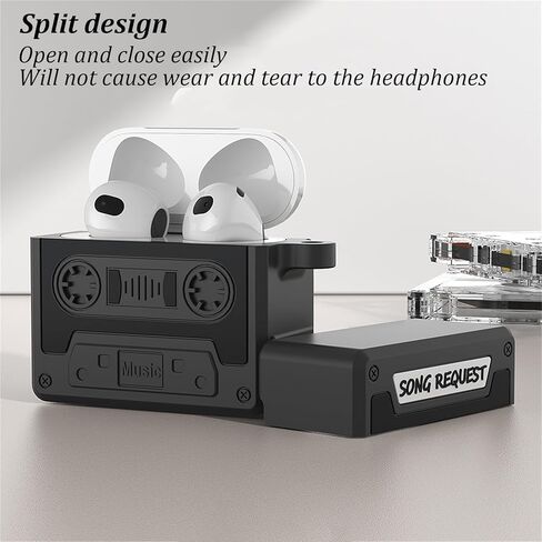 Case Compatible with AirPods 4 with Active Noise Cancellation with Keychain & Lanyard, Cartoon Funny Cassette Tape Design Soft Silicone Case for Men Women in Saudi Arabia