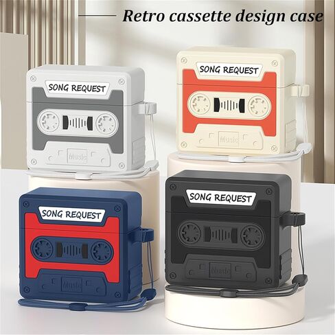 Case Compatible with AirPods 4 with Active Noise Cancellation with Keychain & Lanyard, Cartoon Funny Cassette Tape Design Soft Silicone Case for Men Women in Saudi Arabia