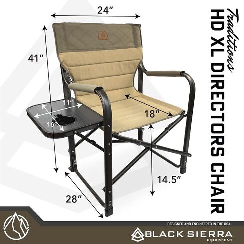 XL Directors Chair with Foldable Side Table, Heavy Duty Camp Chair supports 400 Lbs, Oversize Outdoor Folding Seat with High Back and Padded Armrests for Lawn, Beach, Tailgating, Sports (Blue Plaid) in Kuwait