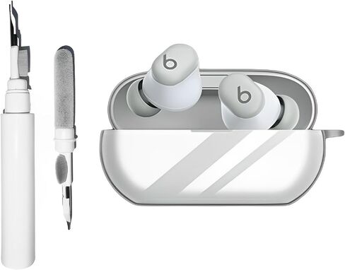 [3 in 1] Compatible with Beats Solo Buds Case Cover with Keychain, Soft Clear TPU Anti-Fall Shockproof Protective Case for Men Women with Cleaning Kit, 3C-BT-111017-Clear in Saudi Arabia