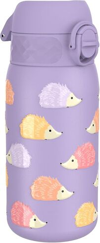 Ion8 Small Water Bottle, 350 ml/12 oz, Leak Proof, Easy to Open, Secure Lock, Dishwasher Safe, BPA Free, Carry Handle, Hygienic Flip Cover, Easy Clean, Odor Free, Carbon Neutral, Purple, Hedgehog in Saudi Arabia