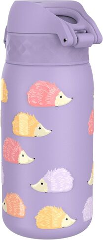 Ion8 Small Water Bottle, 350 ml/12 oz, Leak Proof, Easy to Open, Secure Lock, Dishwasher Safe, BPA Free, Carry Handle, Hygienic Flip Cover, Easy Clean, Odor Free, Carbon Neutral, Purple, Hedgehog in Saudi Arabia
