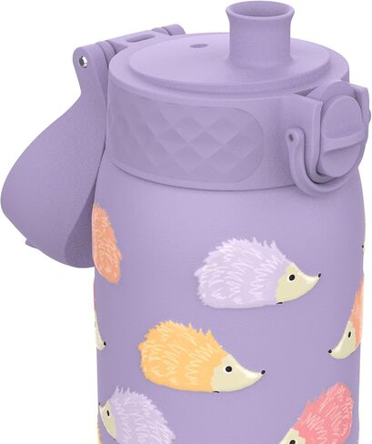 Ion8 Small Water Bottle, 350 ml/12 oz, Leak Proof, Easy to Open, Secure Lock, Dishwasher Safe, BPA Free, Carry Handle, Hygienic Flip Cover, Easy Clean, Odor Free, Carbon Neutral, Purple, Hedgehog in Saudi Arabia