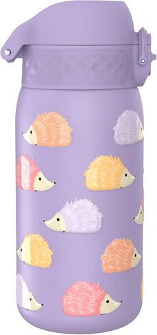 Ion8 Small Water Bottle, 350 ml/12 oz, Leak Proof, Easy to Open, Secure Lock, Dishwasher Safe, BPA Free, Carry Handle, Hygienic Flip Cover, Easy Clean, Odor Free, Carbon Neutral, Purple, Hedgehog in Saudi Arabia