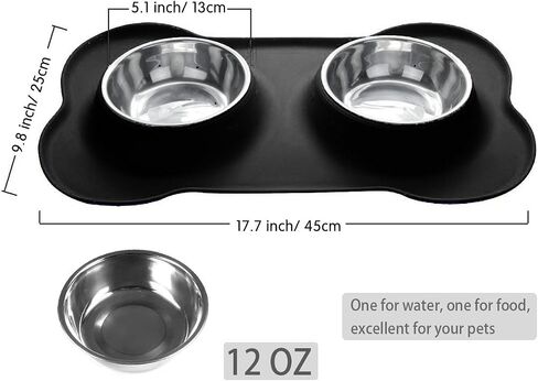 Lifepul(TM Dog Bowls الفولاذ المقاوم للصدأ أطباق مزدوجة للكلاب والقطط والحيوانات الأليفة الصغيرة مع حصيرة سيليكون مضادة للانسكاب وغير قابلة للانزلاق، أسود 24 أونصة in Saudi Arabia