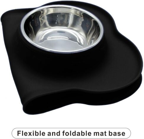 Lifepul(TM Dog Bowls الفولاذ المقاوم للصدأ أطباق مزدوجة للكلاب والقطط والحيوانات الأليفة الصغيرة مع حصيرة سيليكون مضادة للانسكاب وغير قابلة للانزلاق، أسود 24 أونصة in Saudi Arabia