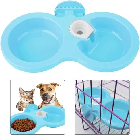 Double Pet Cat Dog Puppy Bowls 9.7 x 3.9 x 1.4in Colorful PP Hanging Pet Food Water Feeder for Crate Cage Small(Blue) in Saudi Arabia