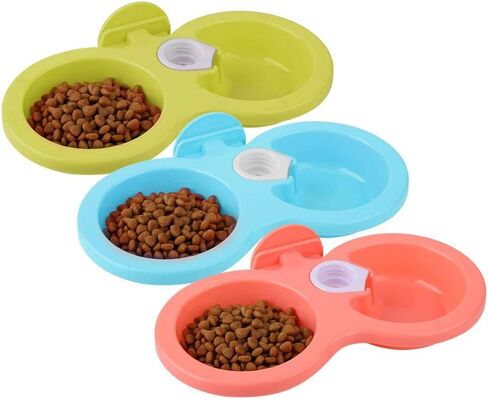 Double Pet Cat Dog Puppy Bowls 9.7 x 3.9 x 1.4in Colorful PP Hanging Pet Food Water Feeder for Crate Cage Small(Blue) in Saudi Arabia