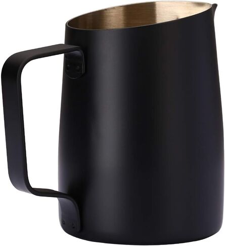 Espresso Steaming Pitcher, Espresso Milk Frothing Pitcher Stainless Steel, Coffee Latte Art Cup 14.2 OZ (420ml) Black in Saudi Arabia