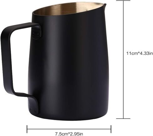 Espresso Steaming Pitcher, Espresso Milk Frothing Pitcher Stainless Steel, Coffee Latte Art Cup 14.2 OZ (420ml) Black in Saudi Arabia