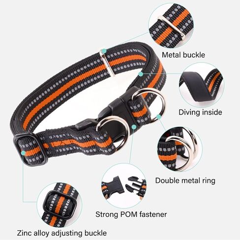 Adjustable Reflective Nylon Dog Collar with Quick Release Buckle and 2 Loops for Medium Large Dogs（Red M） in Kuwait