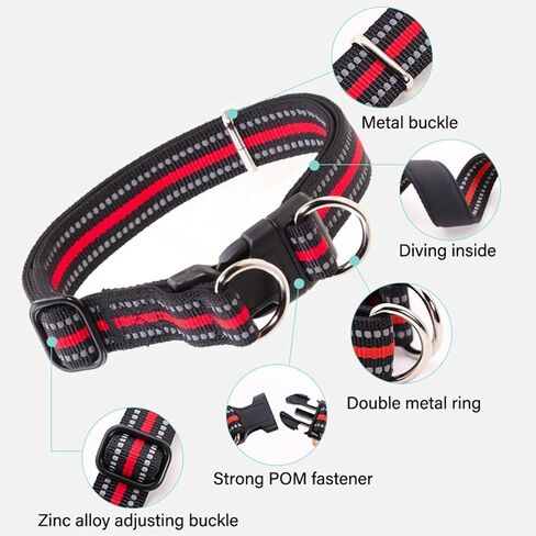 Adjustable Reflective Nylon Dog Collar with Quick Release Buckle and 2 Loops for Medium Large Dogs（Red M） in Saudi Arabia