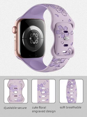 3 Packs Floral Engraved Bands Compatible with Apple Watch Band 40mm 38mm 41mm 42mm 44mm 45mm 49mm Women, Cute Two-Tone Flower Soft Silicone Sport Strap for iWatch Series SE 9 8 7 6 5 4 3 2 1 Ultra in Saudi Arabia
