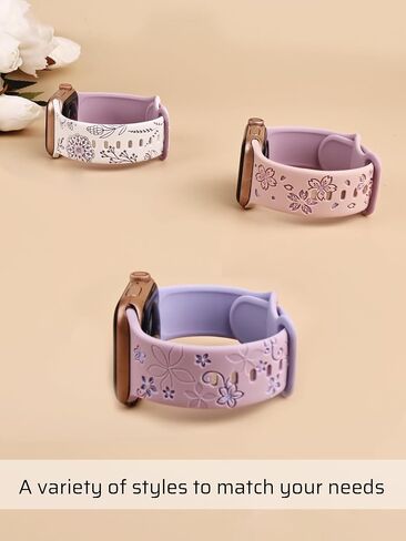 3 Packs Floral Engraved Bands Compatible with Apple Watch Band 40mm 38mm 41mm 42mm 44mm 45mm 49mm Women, Cute Two-Tone Flower Soft Silicone Sport Strap for iWatch Series SE 9 8 7 6 5 4 3 2 1 Ultra in Saudi Arabia