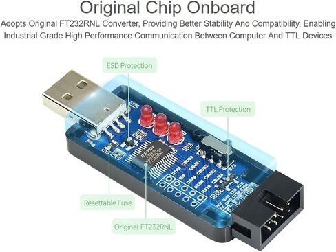 Industrial USB TO TTL Converter Board, with Original FT232RNL Better Stability&Compatibility, Embed Resettable Fuse ESD/IO Protection Diodes Compatible with Mac Linux Android WinCE Win7/8/8.1/10/11 in Kuwait