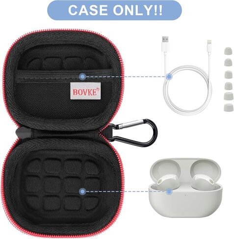 حقيبة حمل BOVKE لهاتف Sony WF-1000XM5 سماعات أذن بلوتوث لاسلكية بخاصية إلغاء الضوضاء، جيب إضافي لكابل الشحن وأطراف سماعات الأذن، أسود in Kuwait