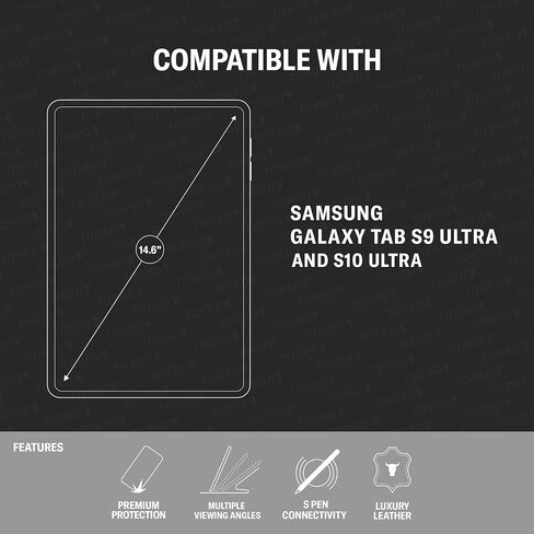 حافظة جلدية TORRO متوافقة مع هاتف Samsung Galaxy Tab S10/S9 Ultra - حافظة جلدية فاخرة لجهاز Galaxy Tab S10/S9 Ultra 2023 مع وظيفة الحامل والاستيقاظ/النوم التلقائي (أسود) in Saudi Arabia