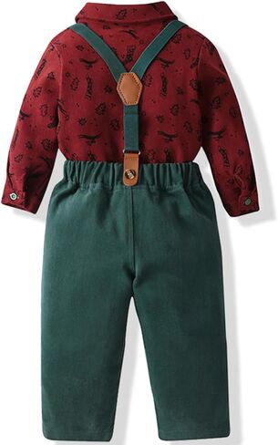 Baby Boy Christmas Outfit Toddlers Xmas 4PCS Bow-tie Shirt and Suspender Pants Gentleman Set in Saudi Arabia