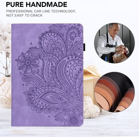 Case for Samsung Galaxy Tab A9 Plus Case, PU Leather Cover Embossed Flower Flip Stand Case with Elastic Band & Card Holder for Galaxy Tab A9 Plus Tablet - Purple in Saudi Arabia