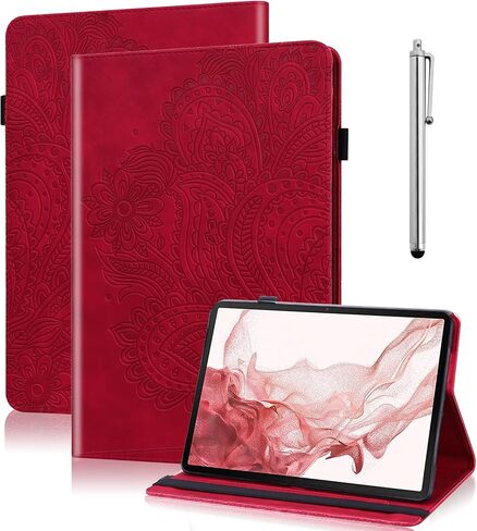 Case for Samsung Galaxy Tab A9 Plus Case, PU Leather Cover Embossed Flower Flip Stand Case with Elastic Band & Card Holder for Galaxy Tab A9 Plus Tablet - Purple in Saudi Arabia