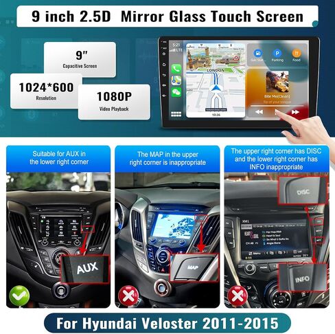 UNITOPSCI 2G+64G Android 13 ستيريو سيارة لشركة Hyundai Veloster 2011-2015 راديو لاسلكي Apple CarPlay Android Auto 9 بوصة شاشة لمس بلوتوث GPS ملاحة FM/RDS WiFi HiFi USB SWC+كاميرا احتياطية ميكروفون in Saudi Arabia