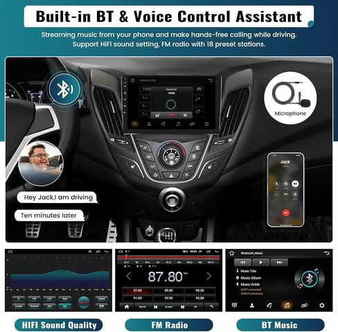 UNITOPSCI 2G+64G Android 13 ستيريو سيارة لشركة Hyundai Veloster 2011-2015 راديو لاسلكي Apple CarPlay Android Auto 9 بوصة شاشة لمس بلوتوث GPS ملاحة FM/RDS WiFi HiFi USB SWC+كاميرا احتياطية ميكروفون in Saudi Arabia