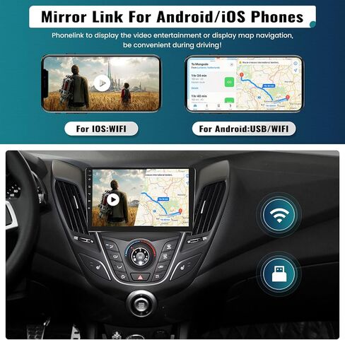 UNITOPSCI 2G+64G Android 13 ستيريو سيارة لشركة Hyundai Veloster 2011-2015 راديو لاسلكي Apple CarPlay Android Auto 9 بوصة شاشة لمس بلوتوث GPS ملاحة FM/RDS WiFi HiFi USB SWC+كاميرا احتياطية ميكروفون in Saudi Arabia