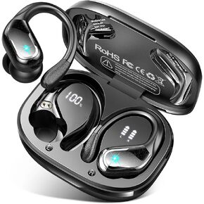 Wireless Earbud, 75H Bluetooth 5.4 Headphones Sport IP7 Waterproof, Running Wireless Earphones with ENC Noise Canceling Mic, 3D Bass Over Ear bud with Earhooks for Android, iOS, Workout, Gym, Rosegold
