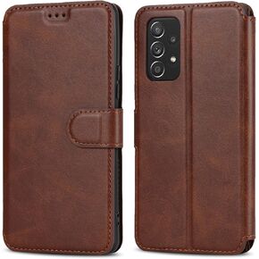 QLTYPRI Samsung Galaxy A53 5G Case Premium PU Leather Simple Wallet Case [Card Slots] [Hands-Free Kickstand] [Magnetic Closure] Shockproof Flip Cover for Galaxy A53 5G - Brown
