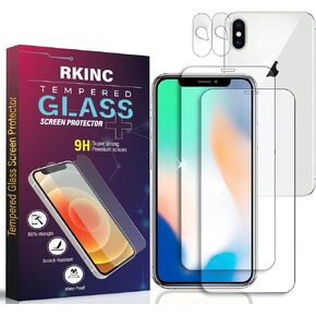 RKINC Screen Protector [2 + 2 Pack] for iPhone X 5.8-Inch, Tempered Glass Film Screen Protector & 2 Camera lens Protector [LifetimeWarranty][Anti-Scratch][Anti-Shatter]