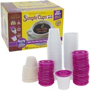 Disposable Reusable Coffee Cups for Brewers- 50 Cups, Lids, and Filters -Use Your Own Coffee & Make Your Own Cups - Compatible w Keurig K-Cup Machines and Pod Brewers - Drink what YOU LIKE