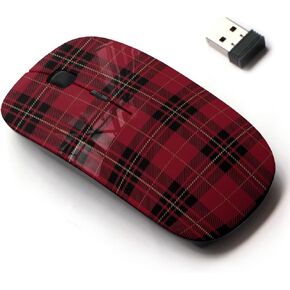 2.4G Wireless Mouse with Cute Pattern Design for All Laptops and Desktops with Nano Receiver - red Tartan Plaid Scottish