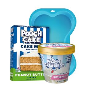 Pooch Cake Dog Birthday Kit - Peanut Butter Flavor Cake & Maple Bacon Ice Cream Mix for Dogs