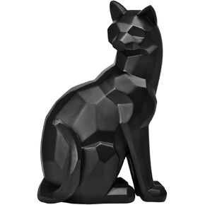 Torre & Tagus Carved Angle Sitting Black Cat Statue - Geometric Modern Room Decor Figurine Sculpture for Home Office as Table Shelf Desk Entryway Mantle Decor, Perfect for Animal & Pet Lovers, 9" H